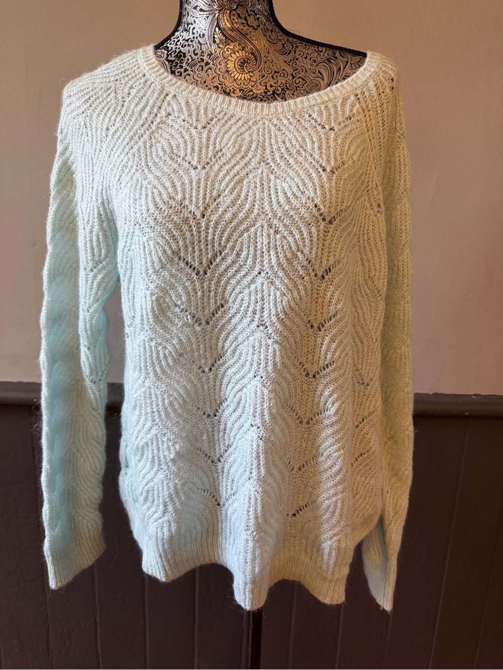 LOFT Light Blue Soft Open-Knit Scoop Neck Sweater